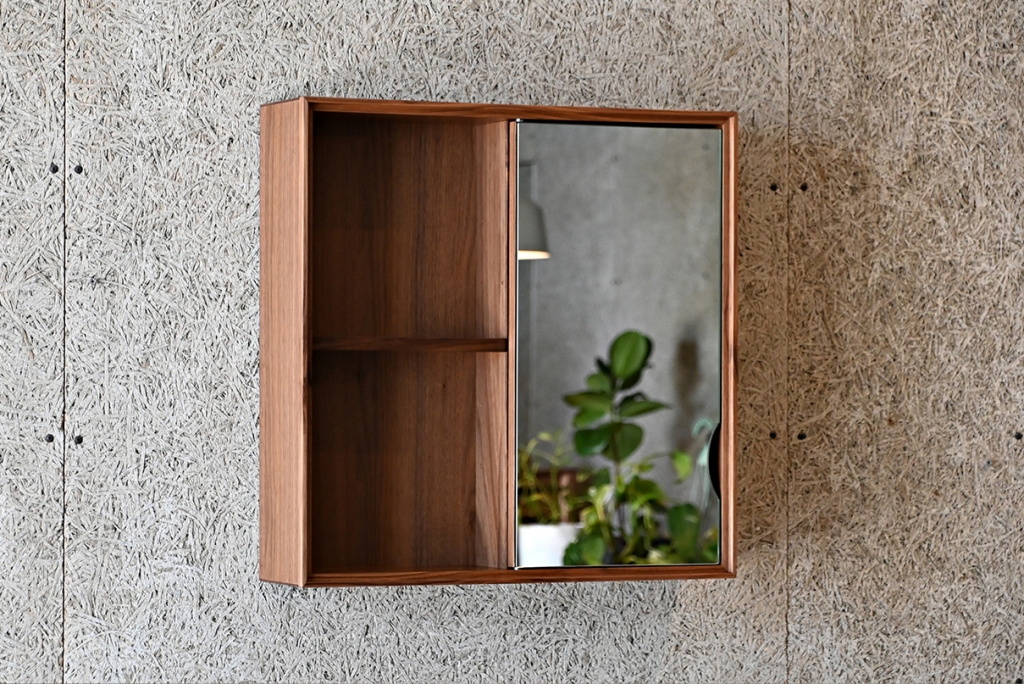 壁掛け収納ミラー スクエアタイプ -Walnut-
